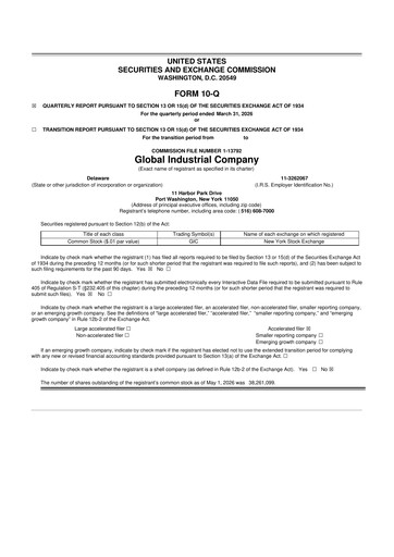 Thumbnail Global Industrial Company 10-Q Quarterly Report FY 