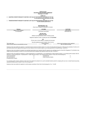 Thumbnail Utz Brands 10-Q Quarterly Report FY 