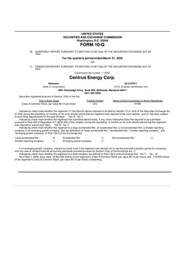 Thumbnail Centrus Energy 10-Q Quarterly Report FY2026 