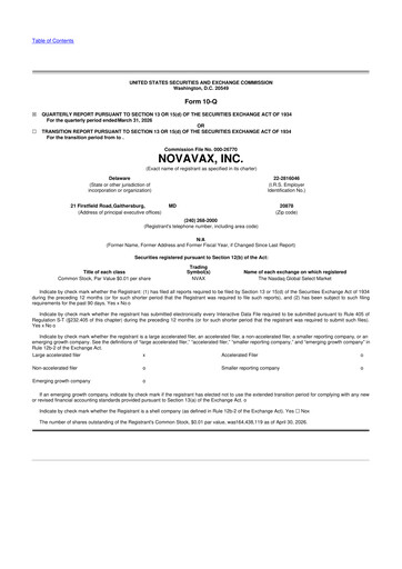 Thumbnail Novavax 10-Q Quarterly Report FY 