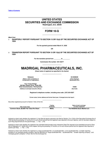 Thumbnail Madrigal Pharmaceuticals
 10-Q Quarterly Report FY 