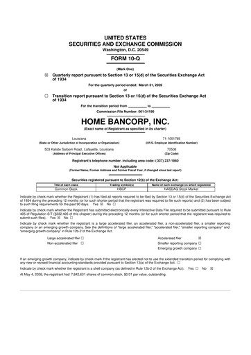 Miniature Home Bancorp
 10-Q Rapport trimestriel  