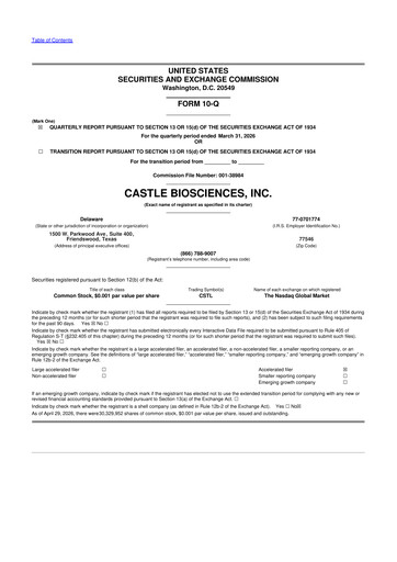 Miniature Castle Biosciences 10-Q Rapport trimestriel 2026 