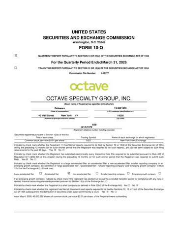 Thumbnail Octave Specialty Group 10-Q Quarterly Report FY 