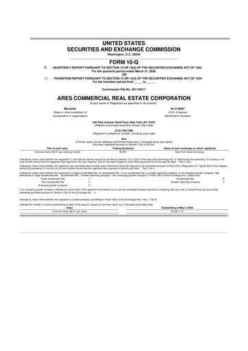 Thumbnail Ares Commercial Real Estate 10-Q Quarterly Report FY2026 