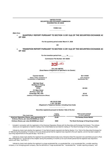 Thumbnail Zai Lab 10-Q Quarterly Report FY 