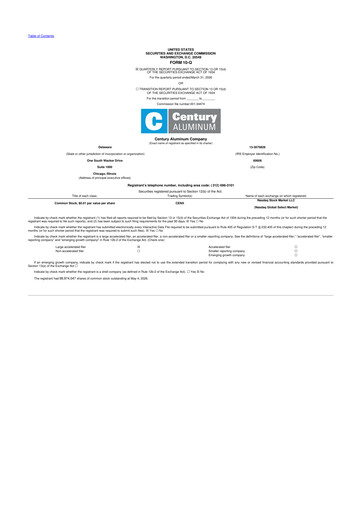Thumbnail Century Aluminum
 10-Q Quarterly Report FY2026 