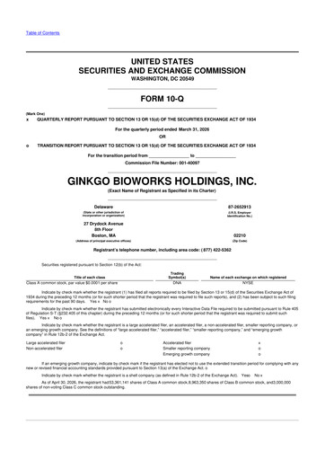 Thumbnail Ginkgo Bioworks
 10-Q Quarterly Report FY 