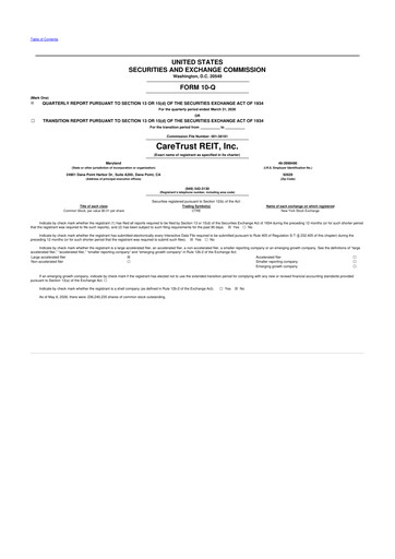 Miniature CareTrust REIT
 10-Q Rapport trimestriel  