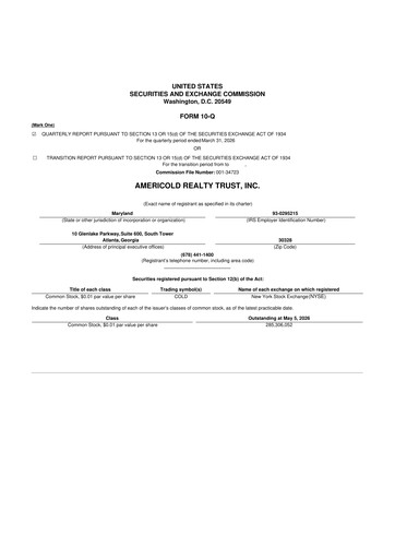 Miniature Americold 10-Q Rapport trimestriel  