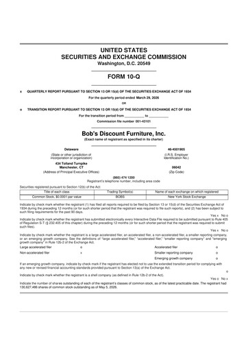 Thumbnail Bob's Discount Furniture 10-Q Quarterly Report FY 