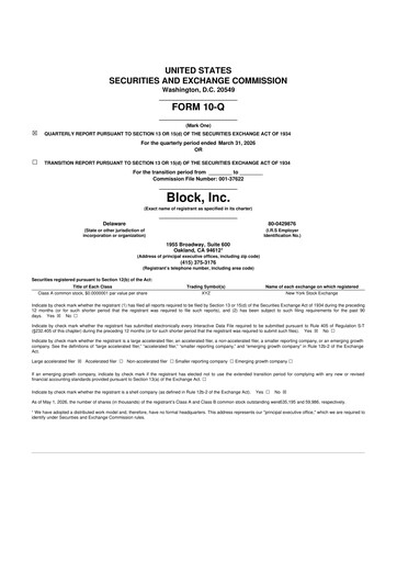 Miniature Block 10-Q Rapport trimestriel  
