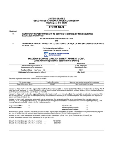 Thumbnail Madison Square Garden Entertainment 10-Q Quarterly Report FY 