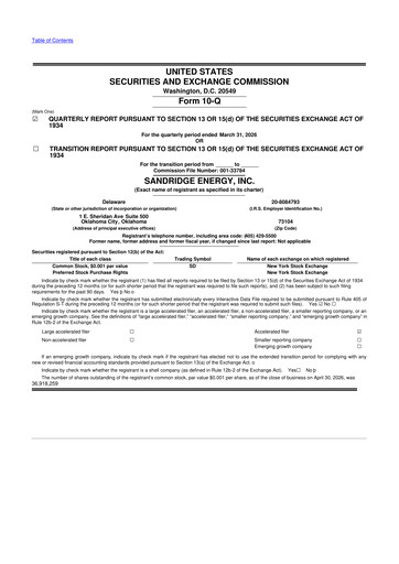 Thumbnail SandRidge Energy
 10-Q Quarterly Report FY2026 