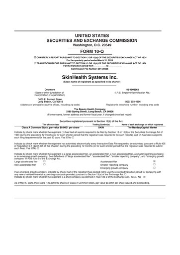 Thumbnail SkinHealth Systems 10-Q Quarterly Report FY2026 