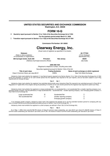 Thumbnail Clearway Energy
 10-Q Quarterly Report FY 
