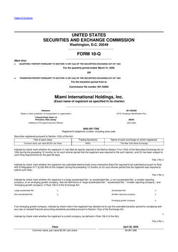 Thumbnail MIAX (Miami International Holdings) 10-Q Quarterly Report FY 