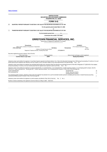 Miniature Orrstown Financial Services 10-Q Rapport trimestriel  