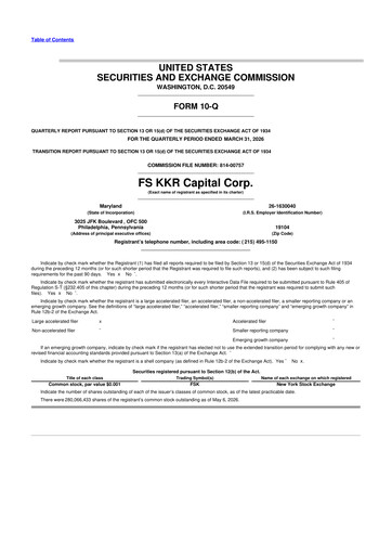 Thumbnail FS KKR Capital
 10-Q Quarterly Report FY 