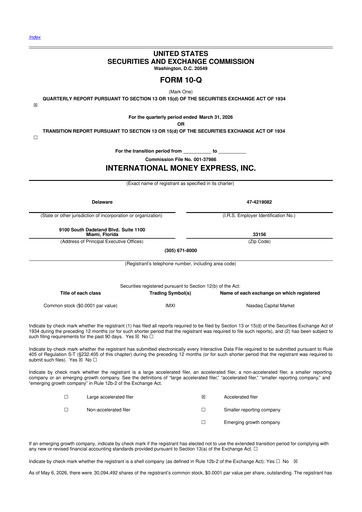 Thumbnail International Money Express 10-Q Quarterly Report FY 
