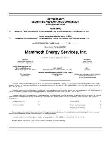 Miniature Mammoth Energy Services 10-Q Rapport trimestriel  