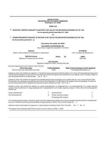Thumbnail Eos Energy Enterprises 10-Q Quarterly Report FY2026 