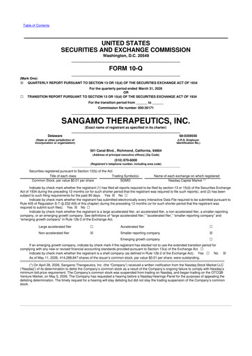 Vorschaubild Sangamo Therapeutics
 10-Q Quartalsbericht 2026 