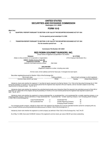 Thumbnail Red Robin
 10-Q Quarterly Report FY 