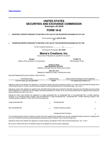 Thumbnail Mama's Creations 10-Q Quarterly Report FY2027 