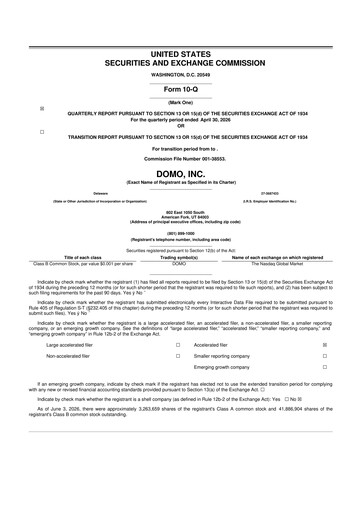 Miniature Domo, Inc. 10-Q Rapport trimestriel 2027 