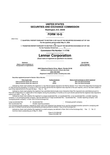 Vorschaubild Lennar 10-Q Quartalsbericht 2026 