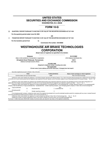 Vorschaubild Wabtec 10-Q Quartalsbericht 2026 