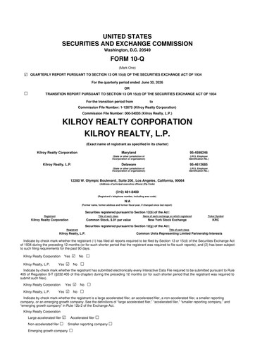 Vorschaubild Kilroy Realty 10-Q Quartalsbericht  