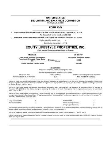 Thumbnail Equity LifeStyle Properties 10-Q Quarterly Report FY2026 