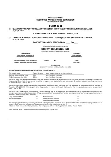 Vorschaubild Crown Holdings
 10-Q Quartalsbericht 2026 