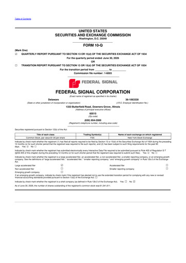 Thumbnail Federal Signal 10-Q Quarterly Report FY2026 