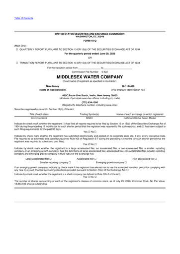 Thumbnail Middlesex Water Company
 10-Q Quarterly Report FY2026 