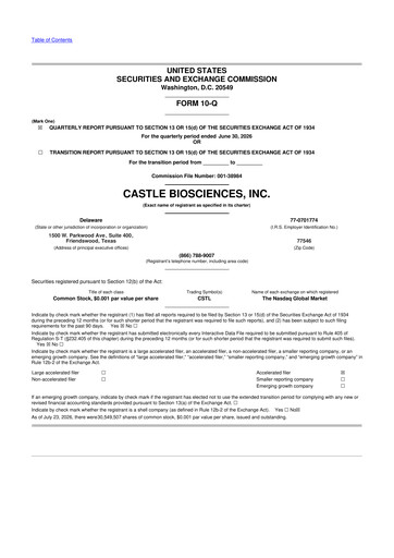 Miniature Castle Biosciences 10-Q Rapport trimestriel 2026 