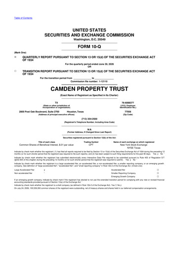 Thumbnail Camden Property Trust
 10-Q Quarterly Report FY2026 