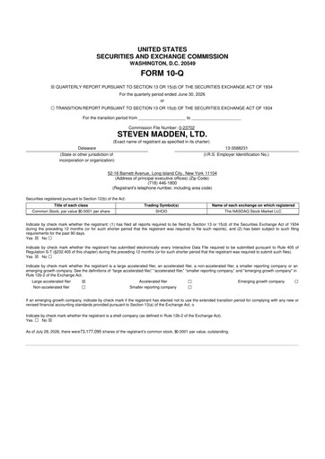 Thumbnail Steve Madden
 10-Q Quarterly Report FY2026 