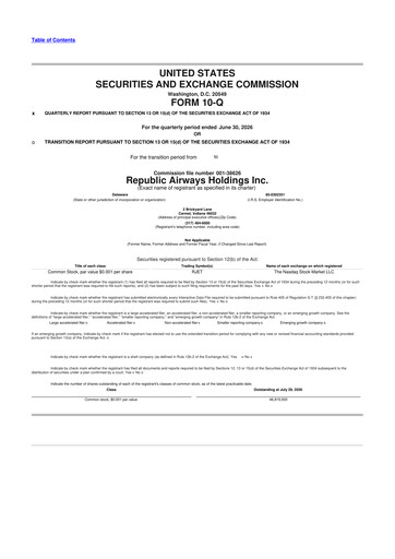Thumbnail Republic Airways 10-Q Quarterly Report FY2026 