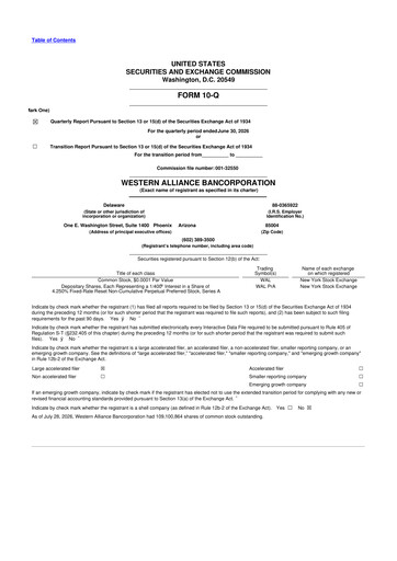 Thumbnail Western Alliance Bancorporation
 10-Q Quarterly Report FY2026 