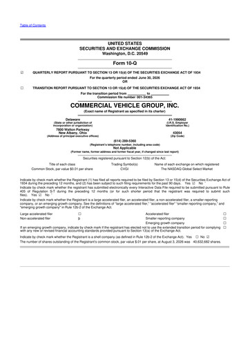 Miniature Commercial Vehicle Group (CVG) 10-Q Rapport trimestriel 2026 