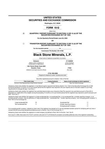 Thumbnail Black Stone Minerals
 10-Q Quarterly Report FY2026 