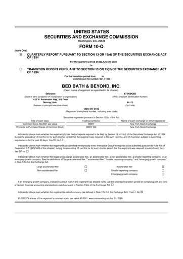 Miniature Bed Bath & Beyond 10-Q Rapport trimestriel 2026 