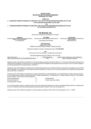 Thumbnail Utz Brands 10-Q Quarterly Report FY2026 