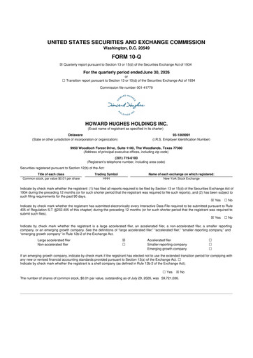 Miniature Howard Hughes Holdings
 10-Q Rapport trimestriel 2026 