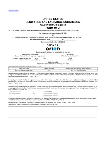 Thumbnail Orion S.A. 10-Q Quarterly Report FY2026 