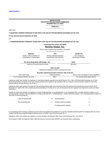 Thumbnail Remitly 10-Q Quarterly Report FY2026 