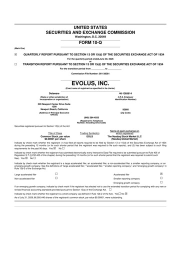 Miniature Evolus
 10-Q Rapport trimestriel 2026 